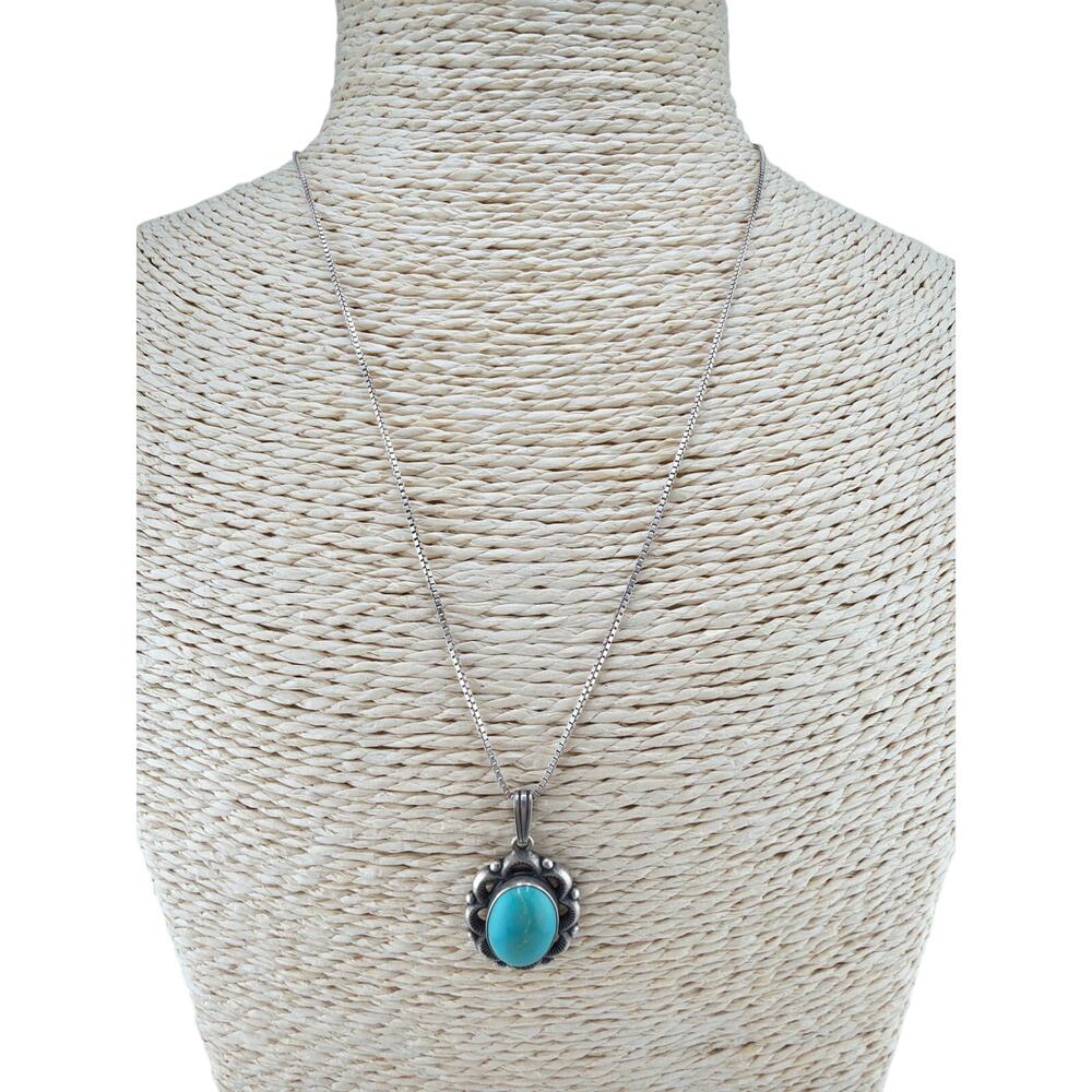 Vintage Southwest Concho Blue Larimar Sterling Silver Pendant Necklace
